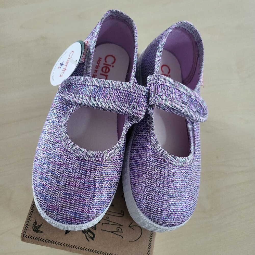NIB Cienta Purple Sparkle MaryJane Shoes Toddler Size 25 / 8